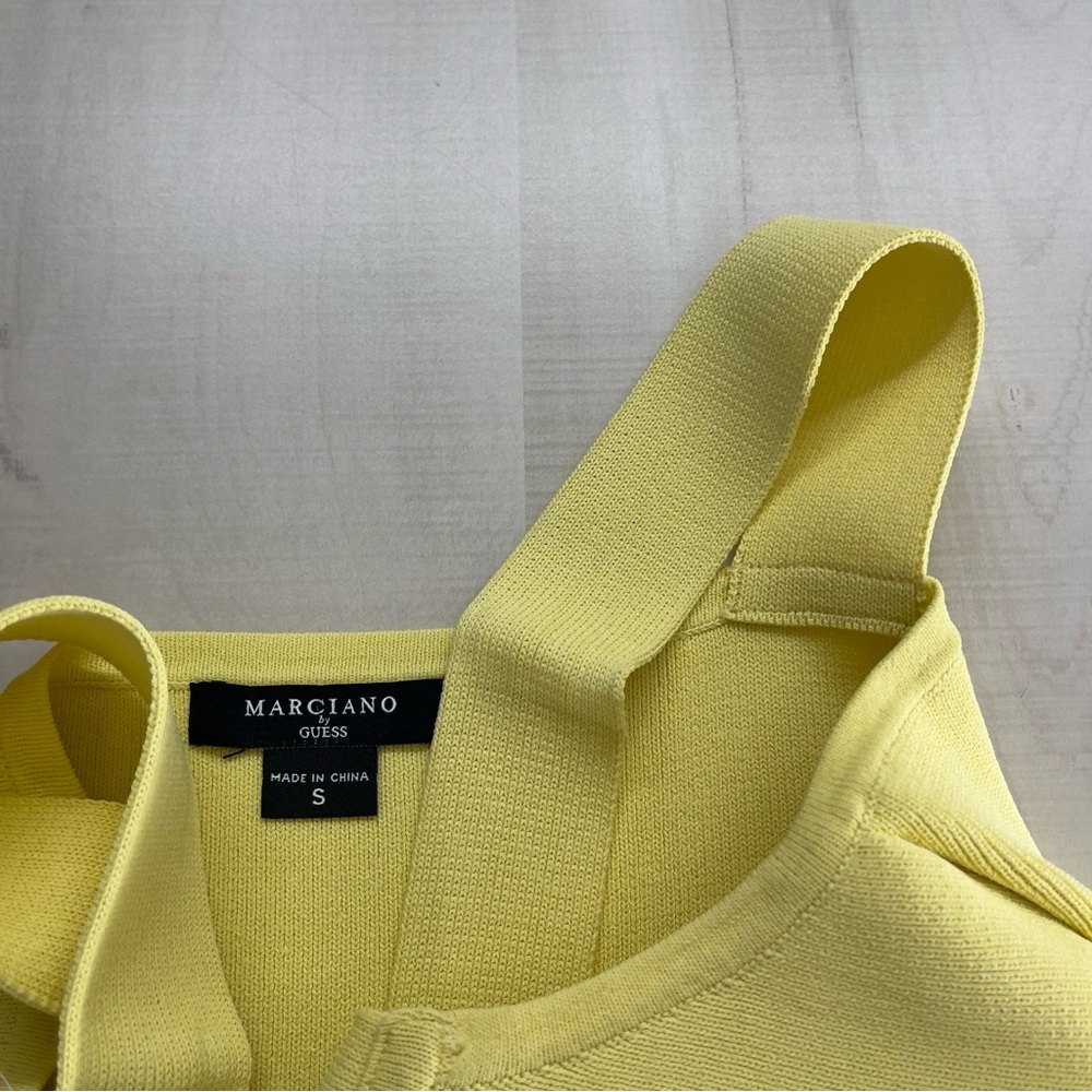 MARCIANO x guess yellow bamboo belted stretch mini dress event wedding travel S - Picture 5 of 8